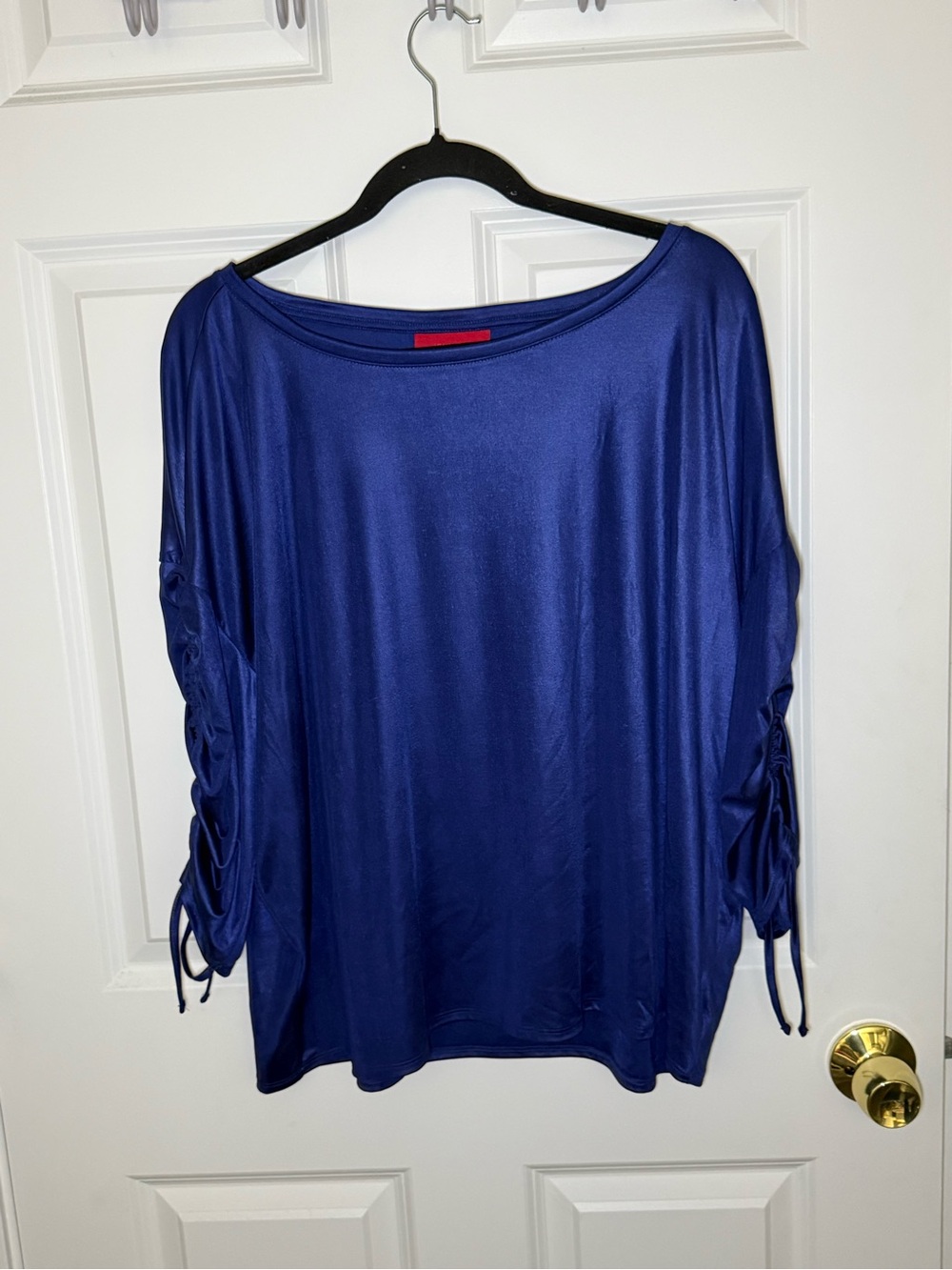 Jennifer Lopez Royal Blue Ruched-Sleeve Long Sleeve Top
